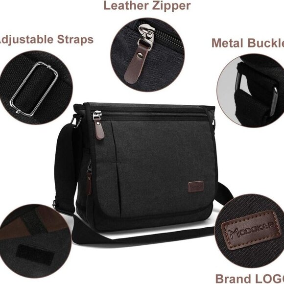 Messenger Bag for Men, 13 Inches Laptop Satchel Bags, Canvas Shoulder Bag with B - Picture 3 of 7